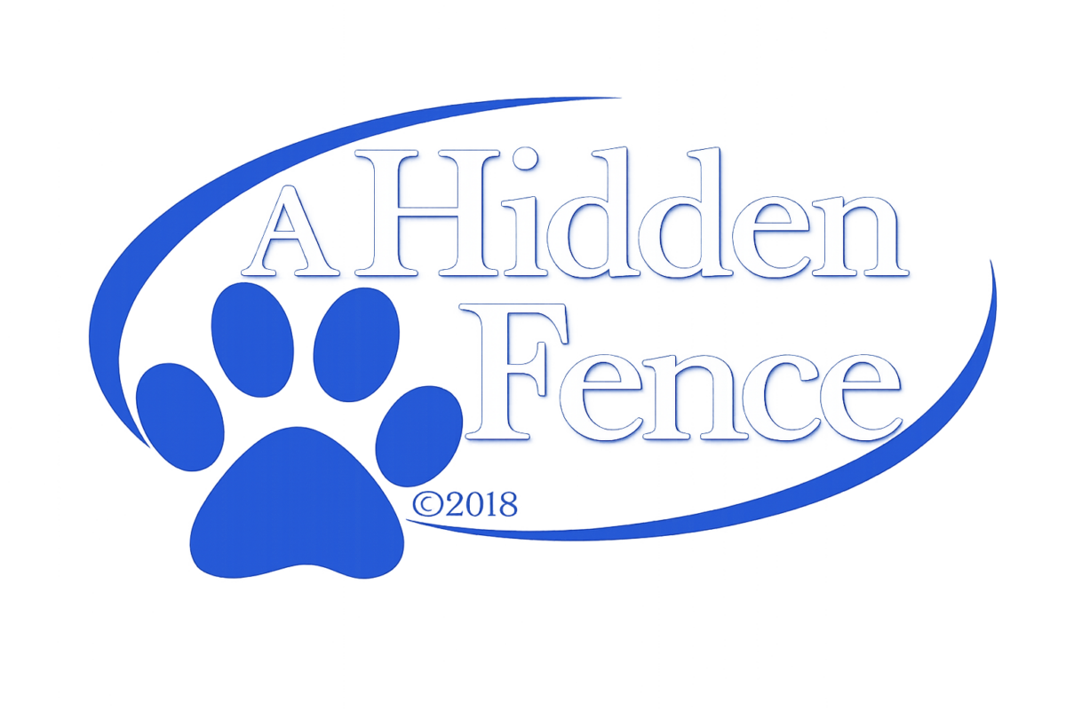 A Hidden Fence logo with white letters and transparent