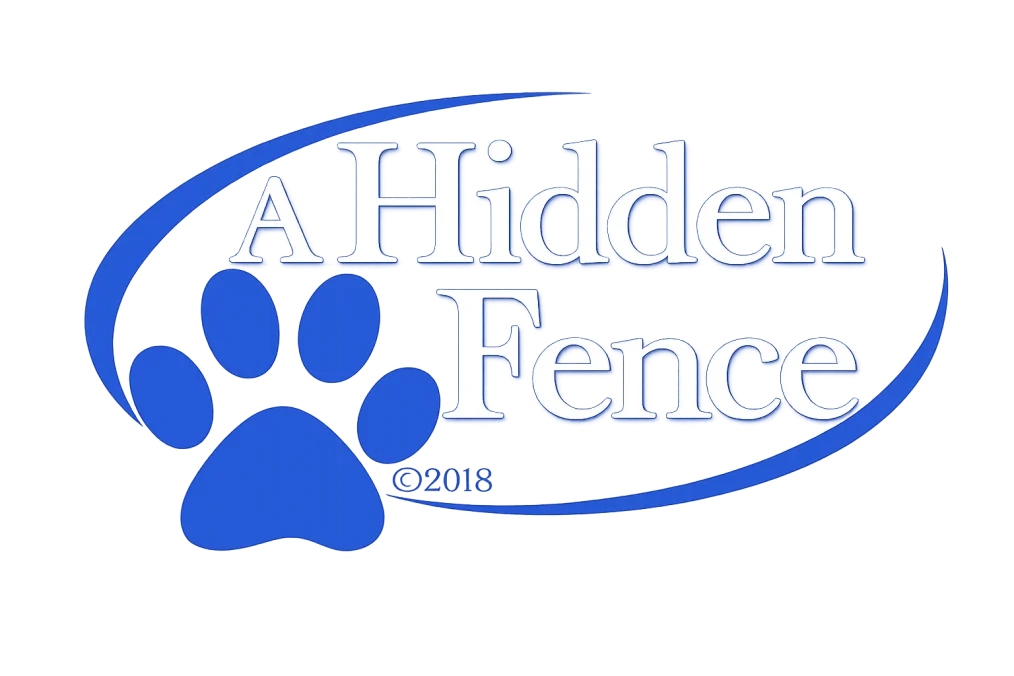 A Hidden Fence logo with white letters and transparent